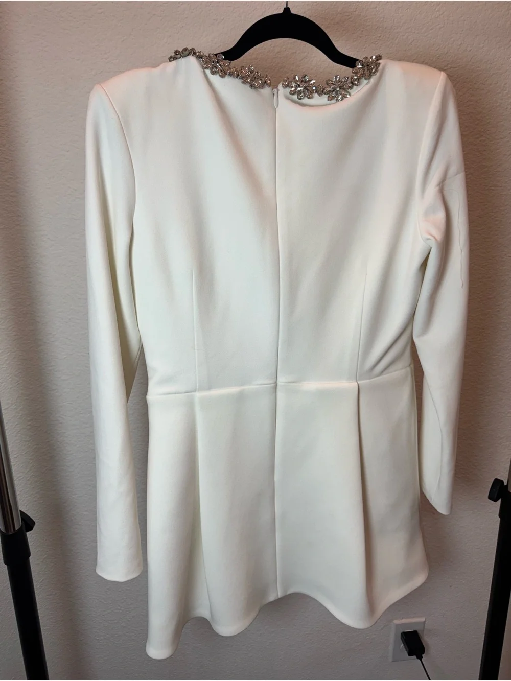 Nadine Merabi White Crystal Embellished Long Sleeve Mini Dress US 10